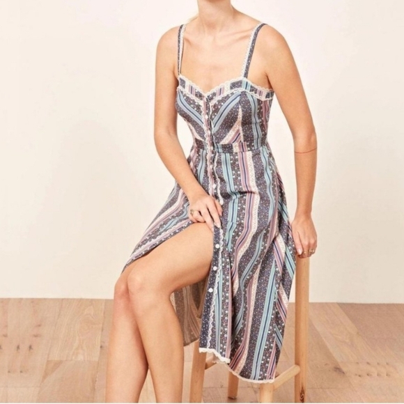 Reformation Sandalwood dress Striped Button-Down Sundress Size 0 - Picture 2 of 16